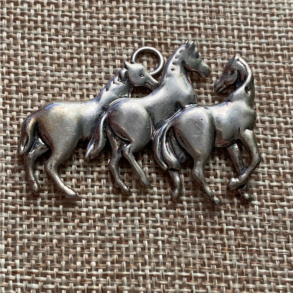 Vintage Designer Signed Sterling Silver 3 Playing Horses Pendant!!!